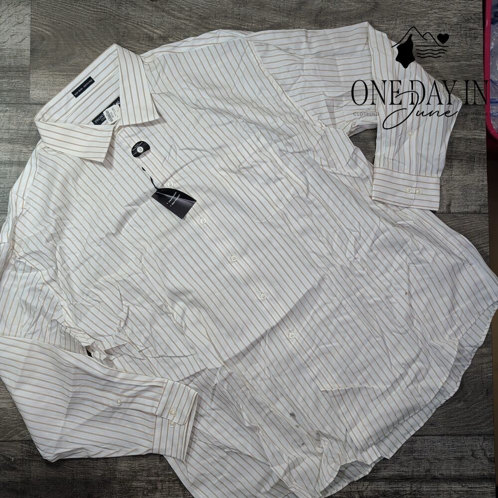 Pronto-Uomo Couture Non Iron Striped Dress Shirt 100% Cotton NWT Size 19 34/35